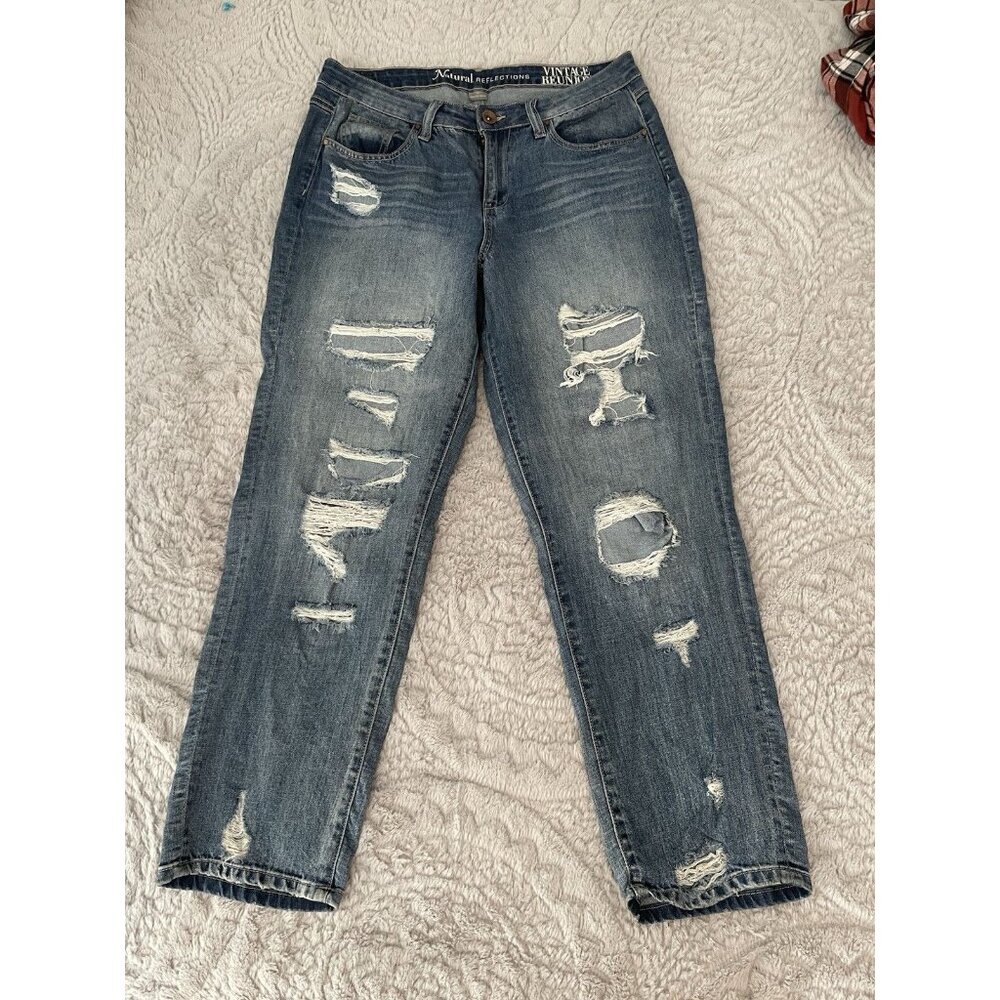 Natural Reflections Women’s Vtg Boyfriend Jeans Size 12 Distressed Blue Denim